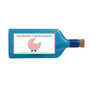 Blaue Flasche mit Sujet "Glückwunsch zur Geburt"