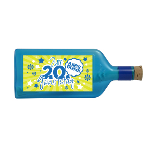 Blaue Flasche mit Sujet "Zum 20. Geburtstag"