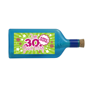 Blaue Flasche mit Sujet "Zum 30. Geburtstag"