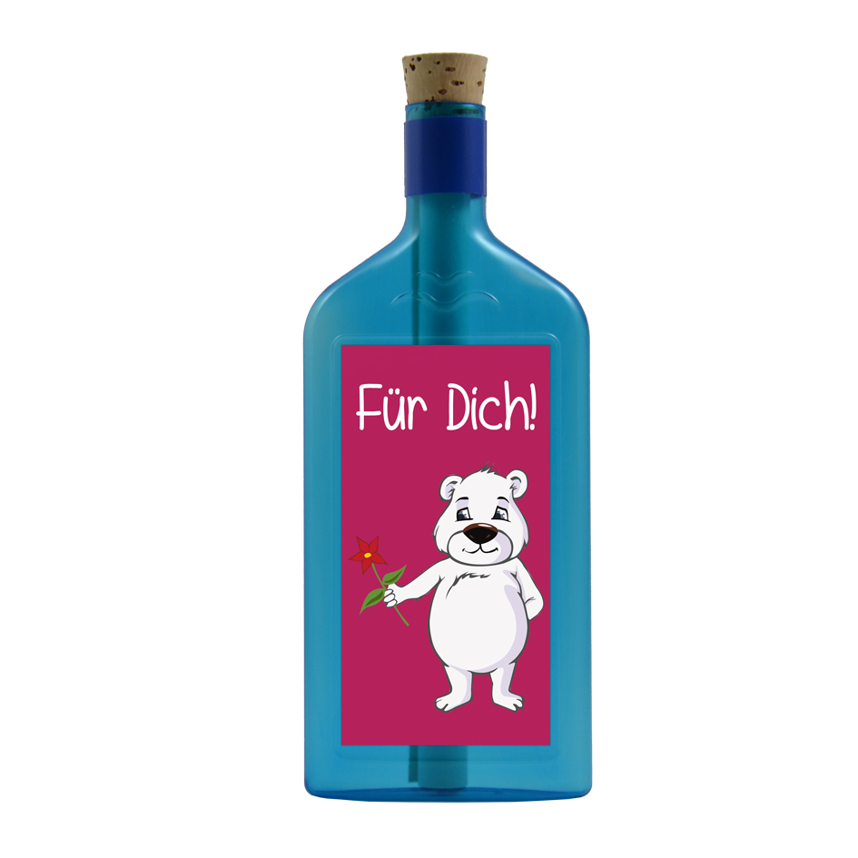 Blaue Flasche mit Sujet "Eisbär - Für Dich!"