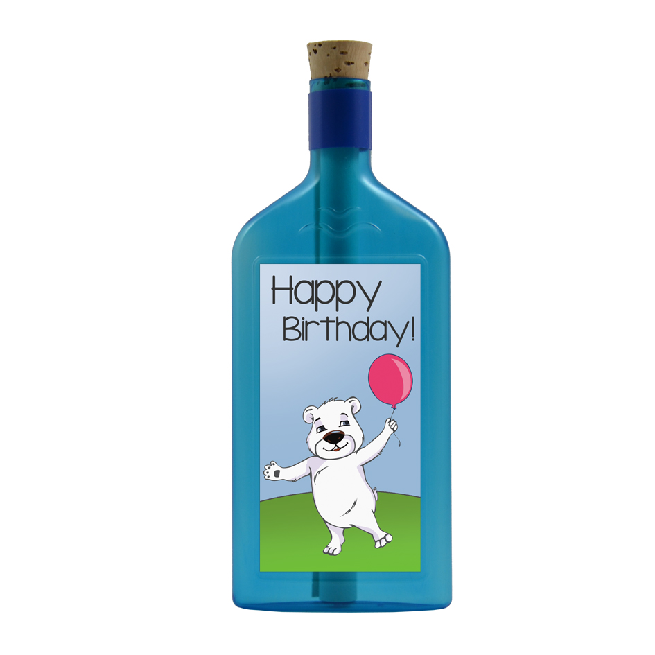 Blaue Flasche mit Sujet "Happy Birthday!"