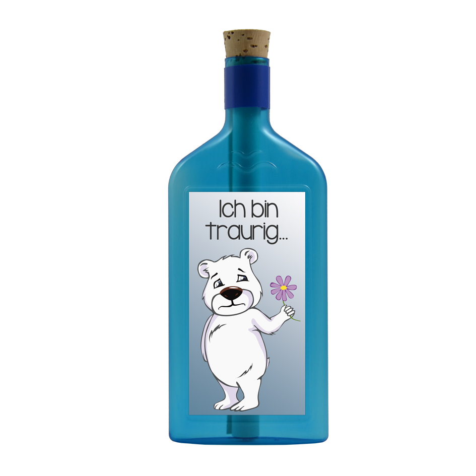 Blaue Flasche mit Sujet "Ich bin traurig..."