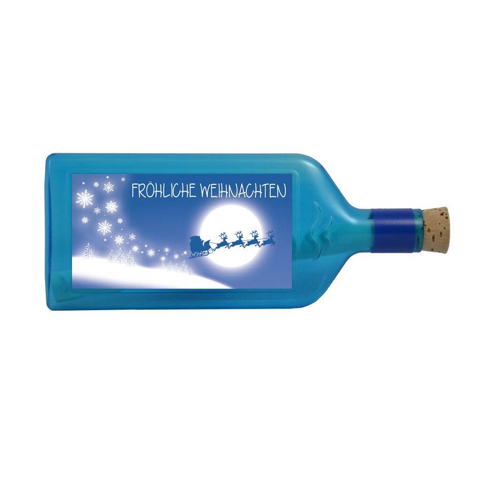 Blaue Flasche mit Sujet "Fröhliche Weihnachten"