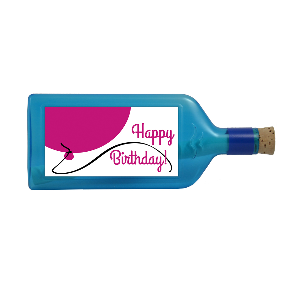 Blaue Flasche mit Sujet "Happy Birthday!"