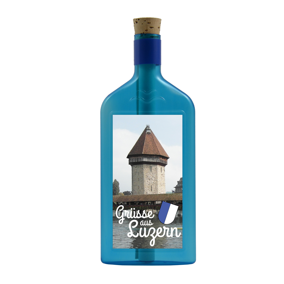 Blaue Flasche mit Sujet "Grüsse aus Luzern"