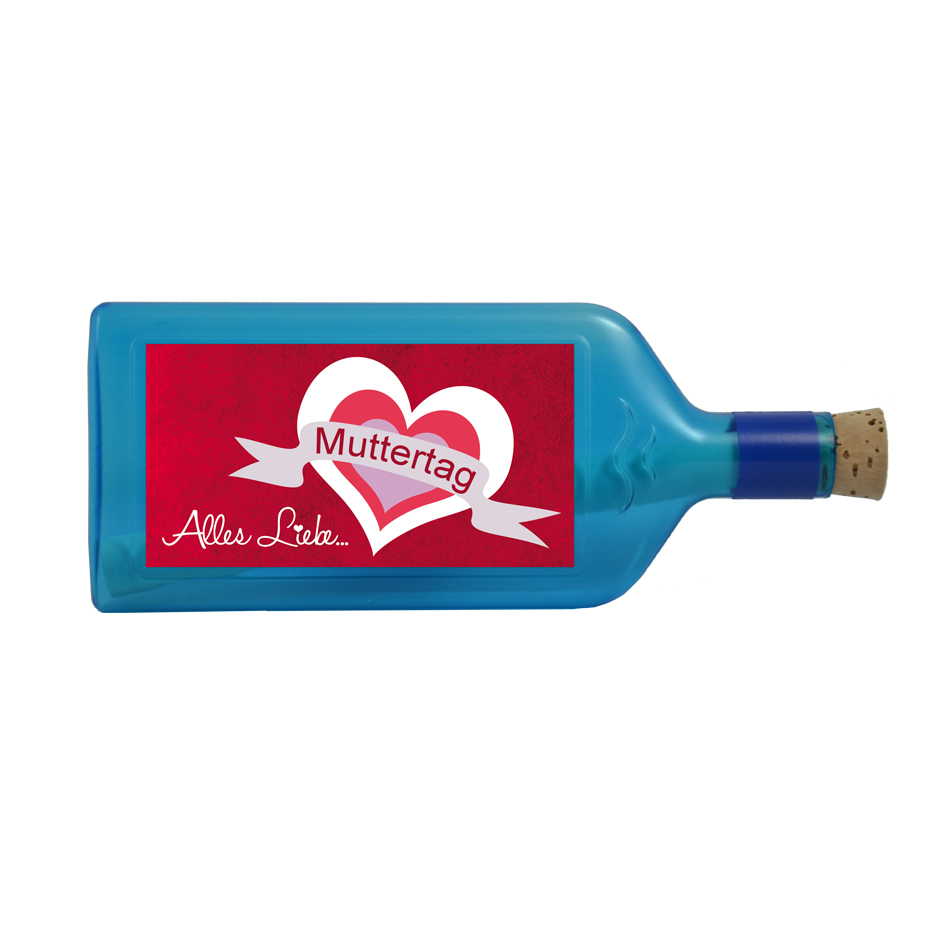 Blaue Flasche mit Sujet "Muttertag - Alles Liebe..."