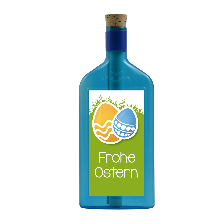 Blaue Flasche mit Ostersujet "Frohe Ostern"